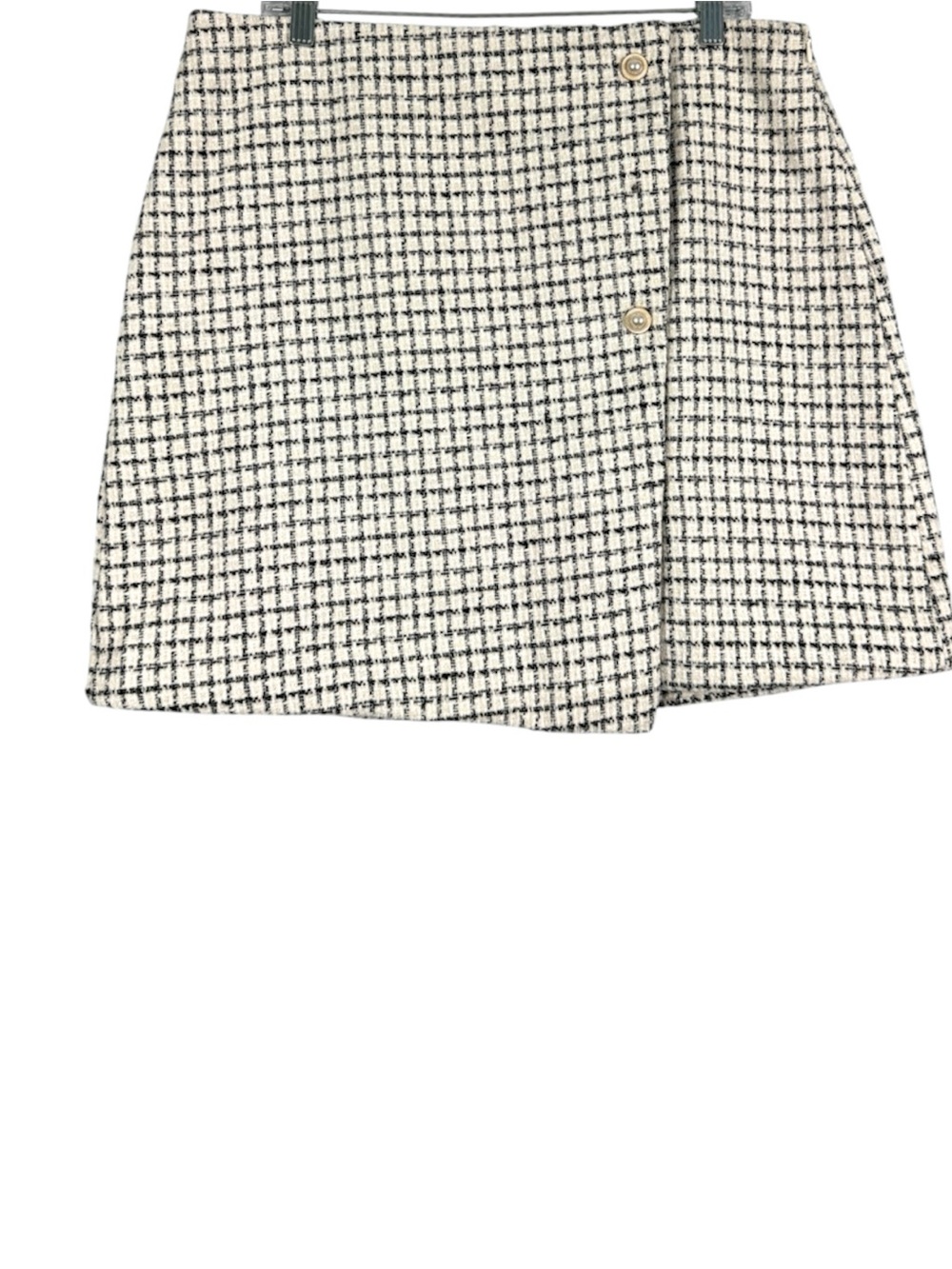 Marc New York Black and Cream Tweed Faux Wrap Skirt Size 14